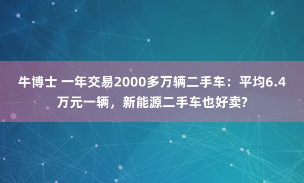 牛博士 一年交易2000多万辆二手车：平均6.4万元一辆，新能源二手车也好卖?